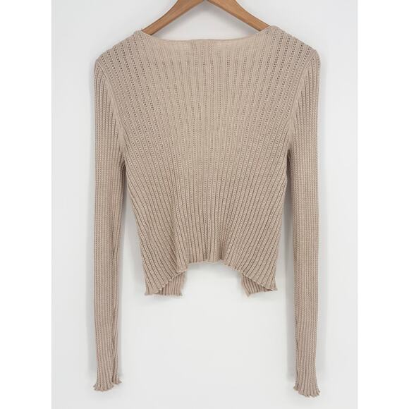 Olive & Oak Cream Knit Double Front Tie Cardigan Sweater Size S - Picture 3 of 5